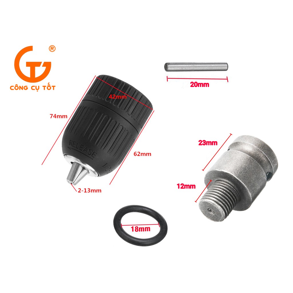 Đầu kẹp mũi khoan 2-13mm 1/2-20UNF cho súng bắn ốc