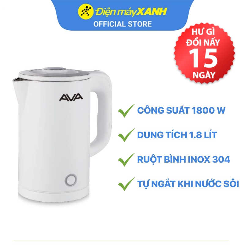 [Mã ELHADEV giảm 4% đơn 300K] Bình đun siêu tốc inox cao cấp Ava YD-1825 1.8 lít - Chính hãng BH 12 tháng