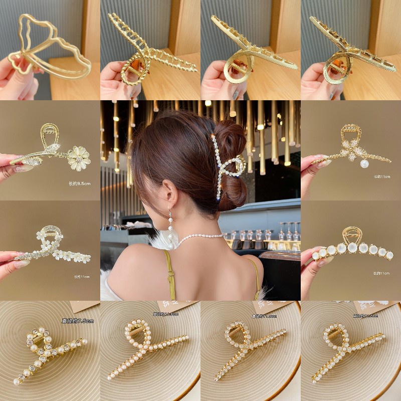 Kẹp Tóc Kim Loại Đính Ngọc Trai / Đá Nhân Tạo Thanh Lịch Thời Trang Hàn Quốc