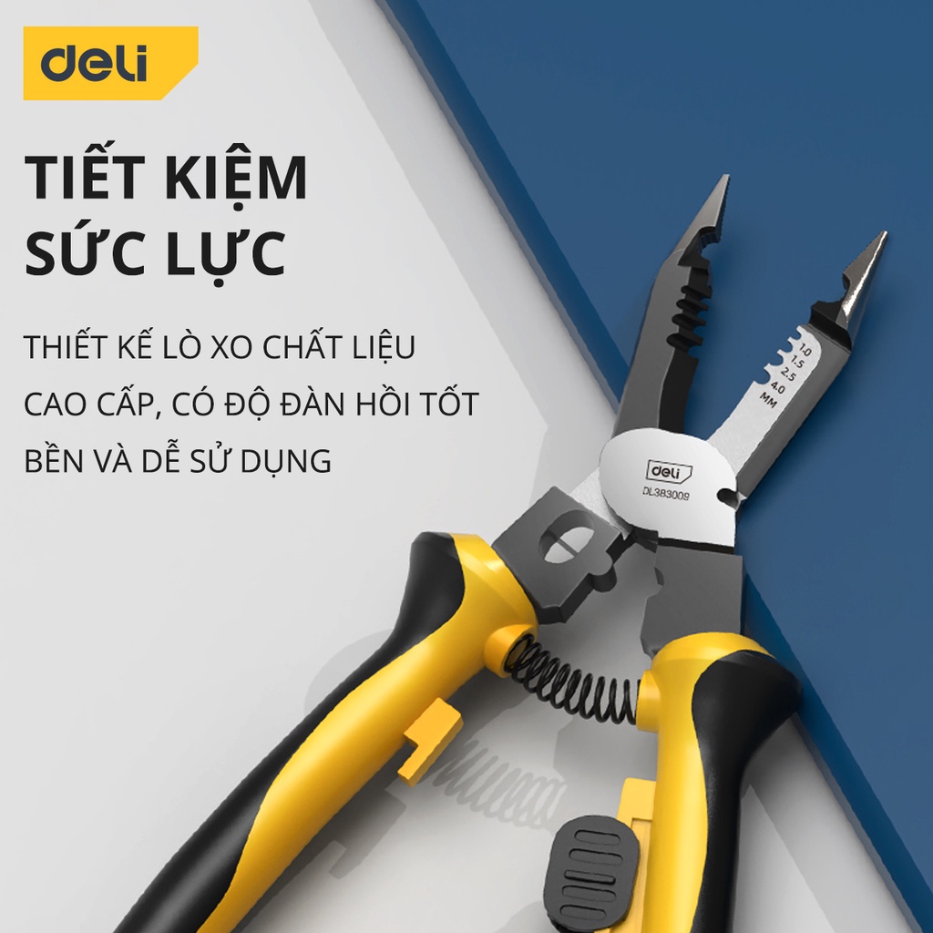 Kìm Tuốt Dây Điện Deli Cao Cấp - Kích Thước 9 Inch, Chất Liệu Siêu Bền, Dễ Dàng Cầm Nắm Và Sử Dụng - DL383009