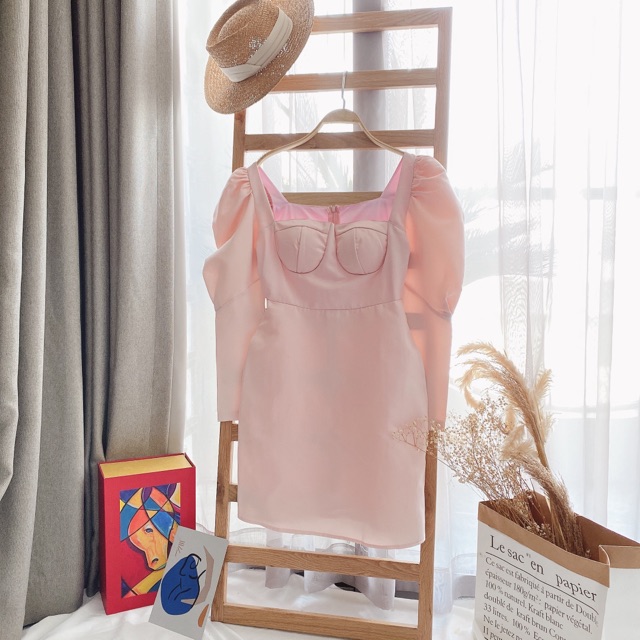 ĐẦM HỒNG RÃ NGỰC TAY DÀI BÚP