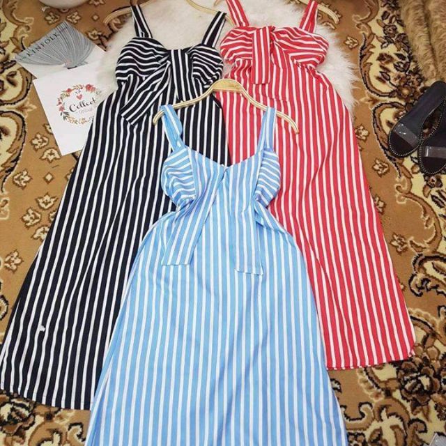 🤩 Đầm suông 2 dây sọc cột nơ ngực so iu