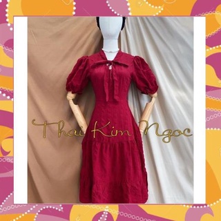 Đầm công sở dự tiệc đỏ đô cột nơ cổ [ XẢ KHO- GIÁ SỐC]