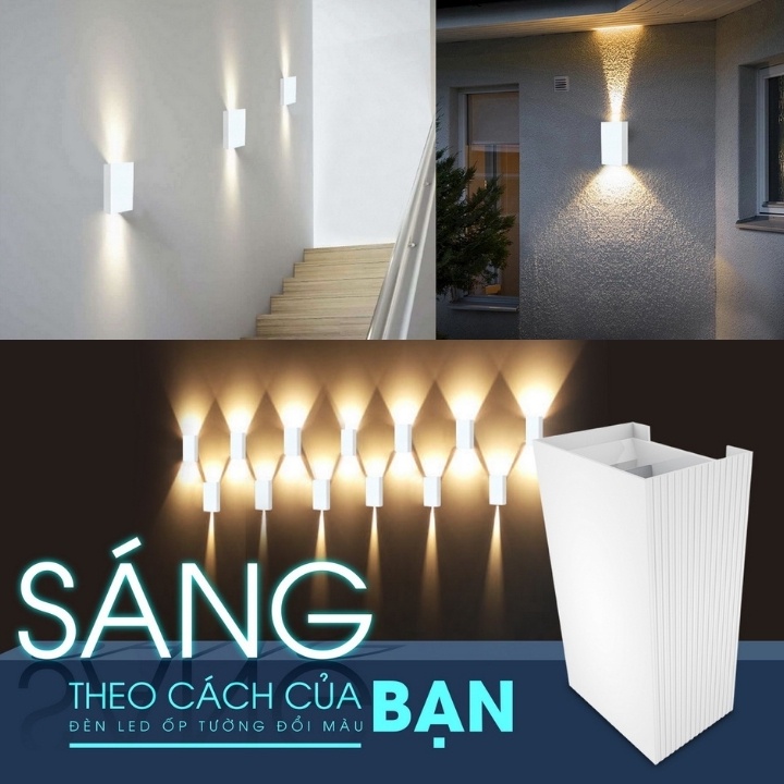 Đèn LED gắn tường Rạng Đông 6W đổi màu, sáng hai đầu, đa phong cách, có thể tuỳ chỉnh góc chiếu LN18v2ĐM