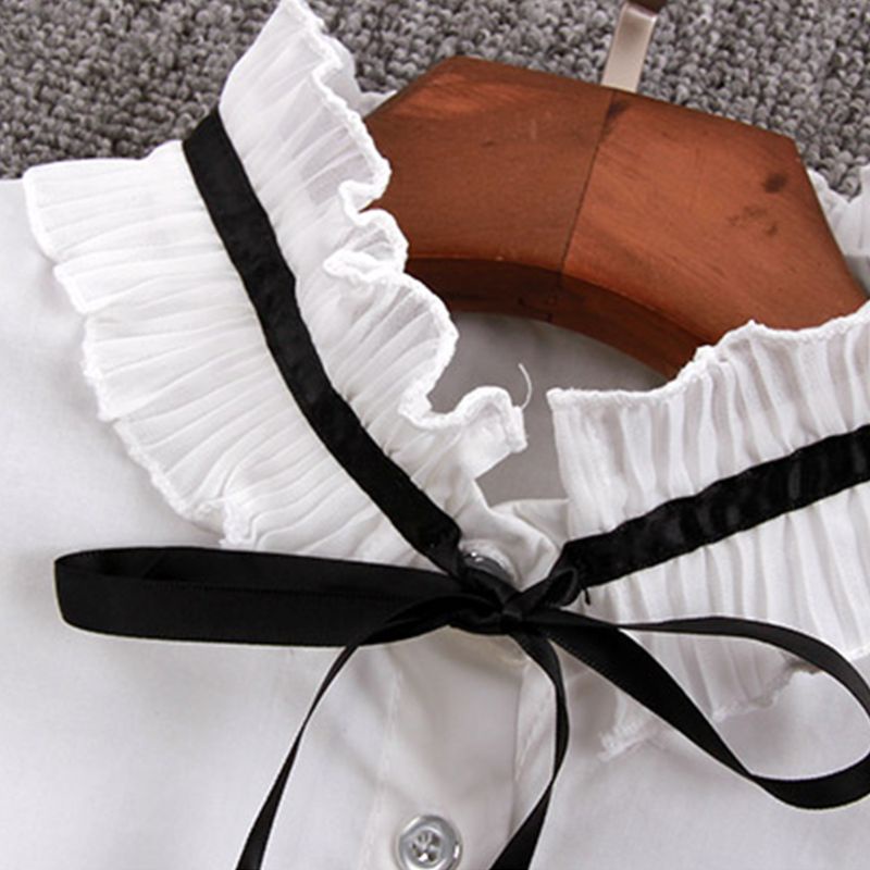 Áo Thun Cotton Cổ Đứng Xếp Ly Cột Dây Ruy Băng Thắt Nơ Có Thể Tháo Rời Phong Cách Hàn Quốc Thanh Lịch Cho Nữ