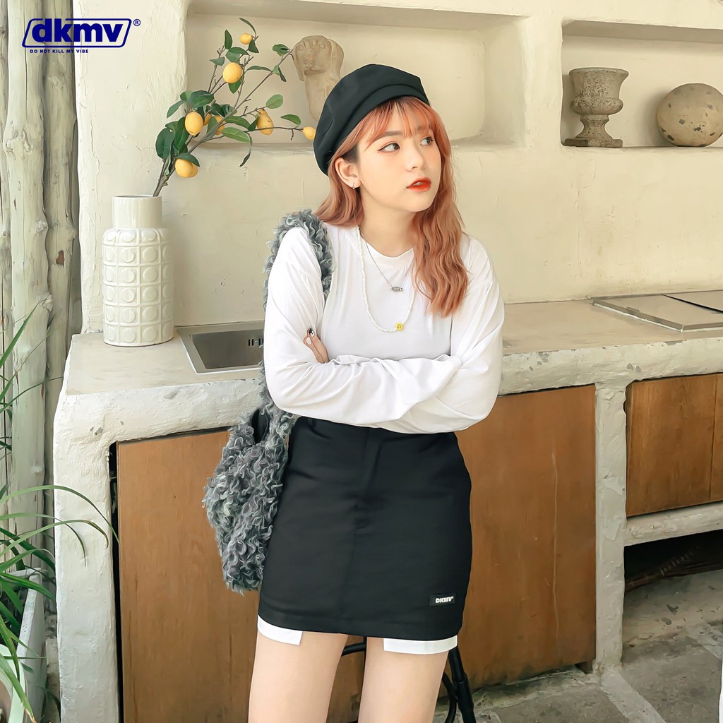 Chân váy chữ a Don't Kill My Vibe dáng ngắn lưng cao, vải kaki màu đen - Black Loli | K08-VA2