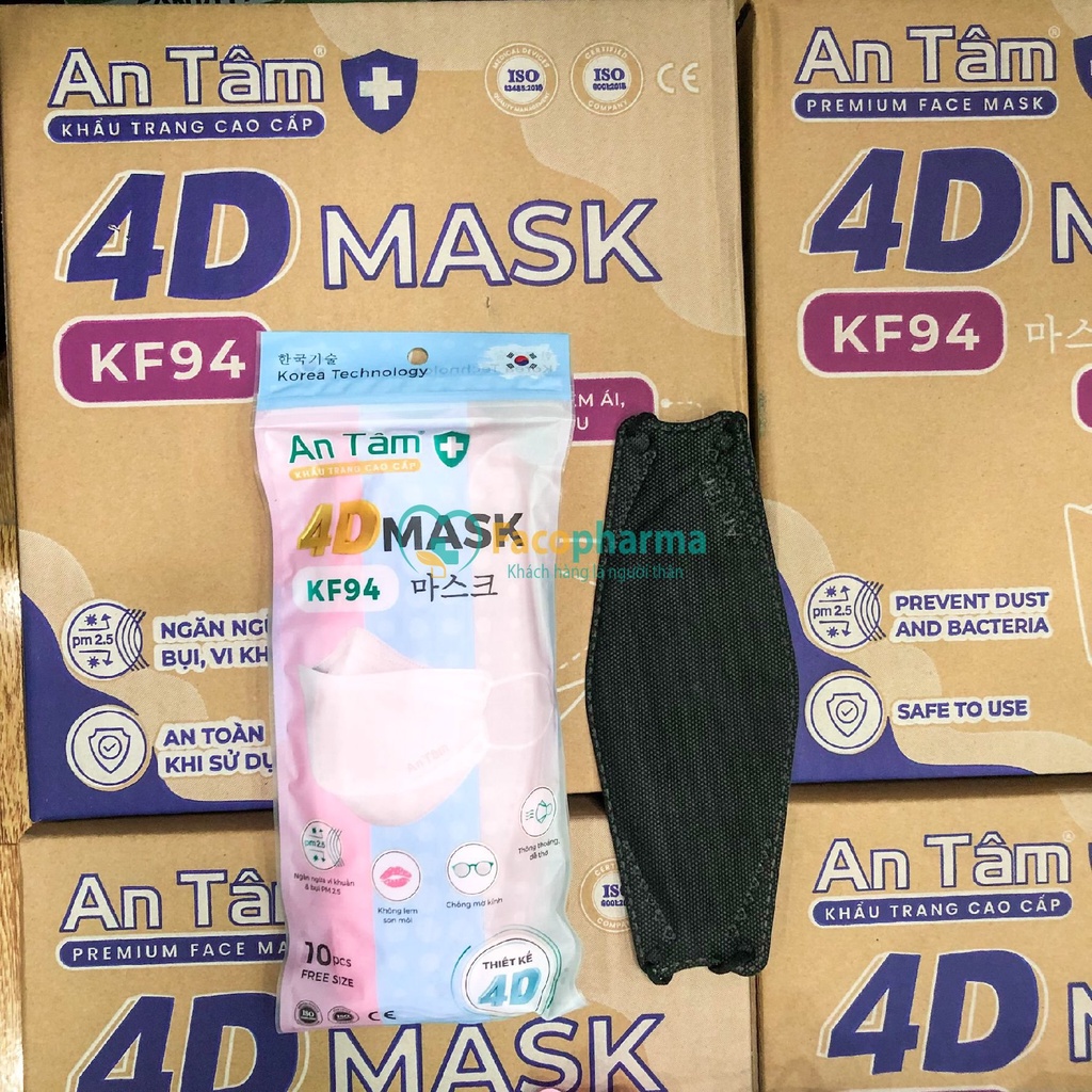 Khẩu trang 4d mask kf94 Hàn Quốc 4 lớp kháng khuẩn ngăn bụi mịn thông thoáng chính hãng An Tâm túi 10 cái AT4DO