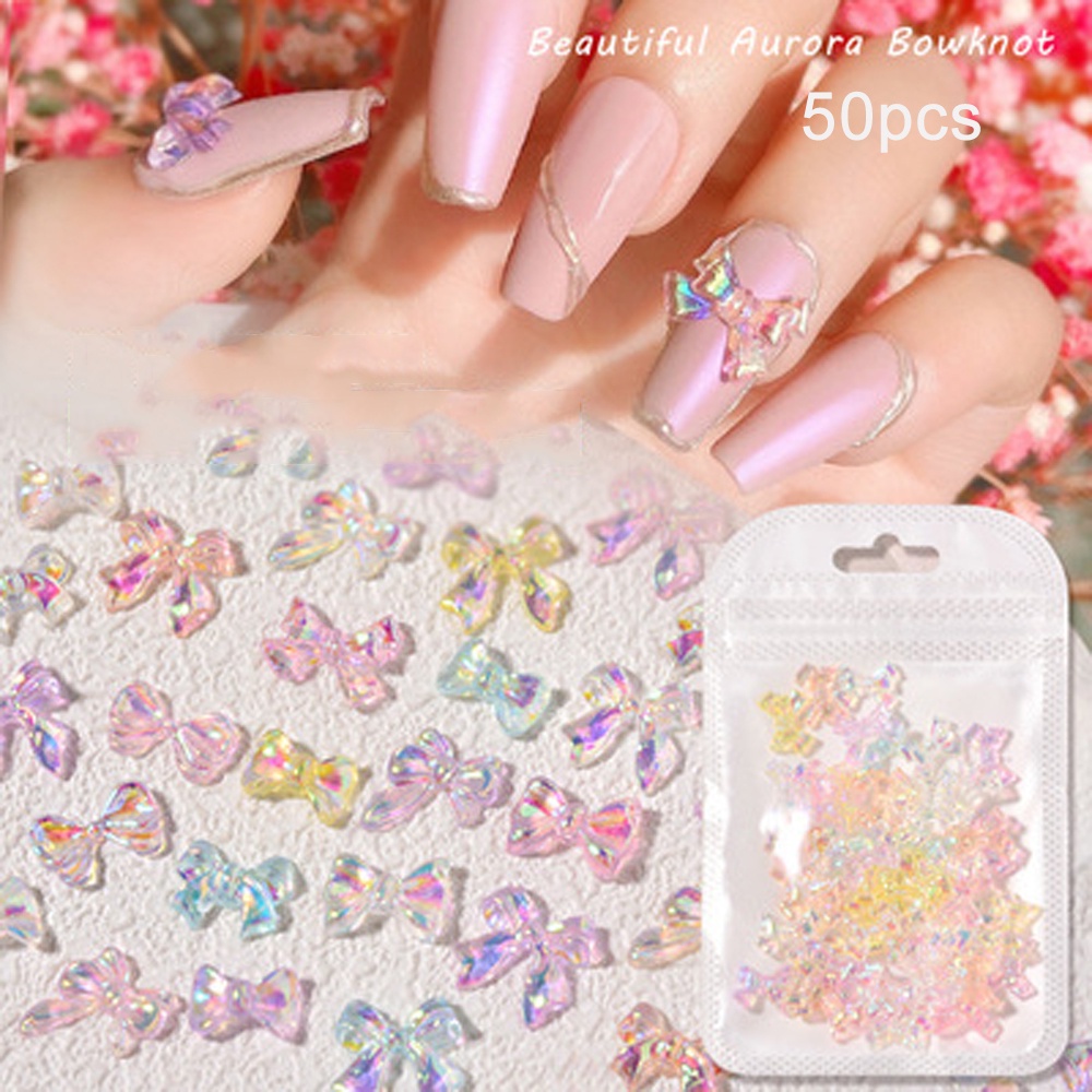 Miếng Dán Trang Trí Móng Tay Hình Nơ 3D Màu Trong Suốt Lấp Lánh Thời Trang Dành Cho Nữ