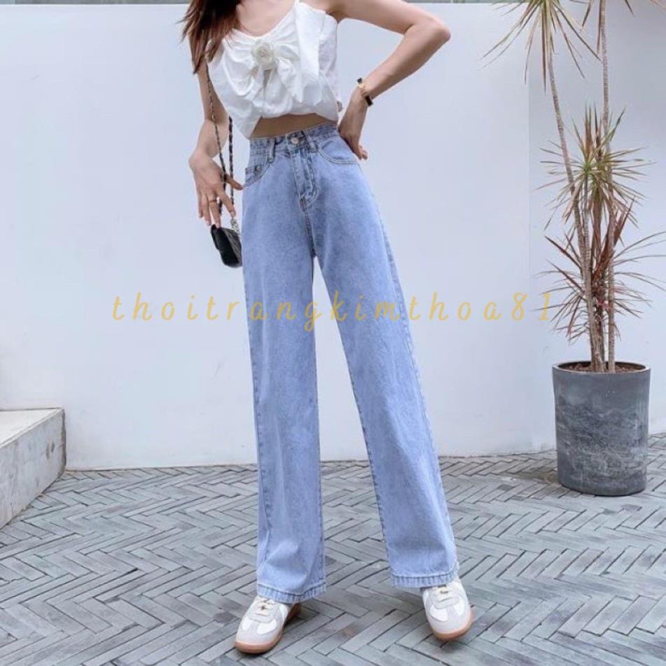 Quần jeans nữ suông ống rộng phong cách Hàn Quốc ulzzang
