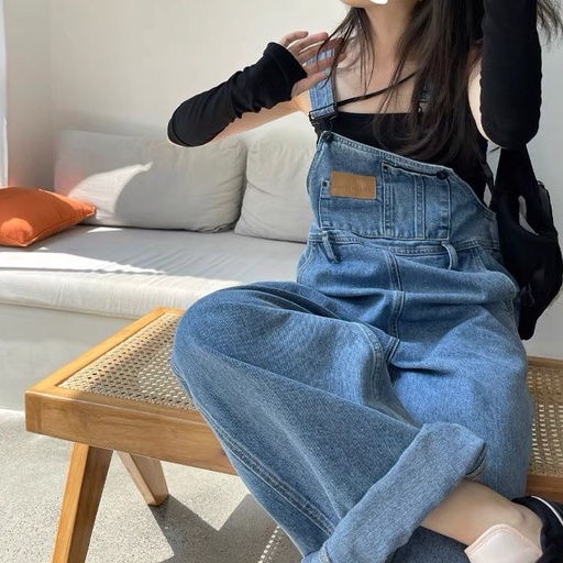 Quần yếm jean nữ dài nữ phong cách, Quần yếm hai màu xanh và đen dài phong cách Hàn Quốc_Y3