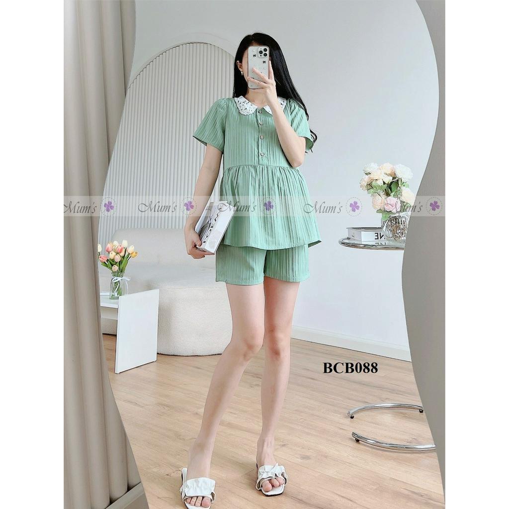 &quot;Đồ bộ mặc bầu và sau sinh FREESHIPBCB088-Bộ gân xanh ngọc cổ ren