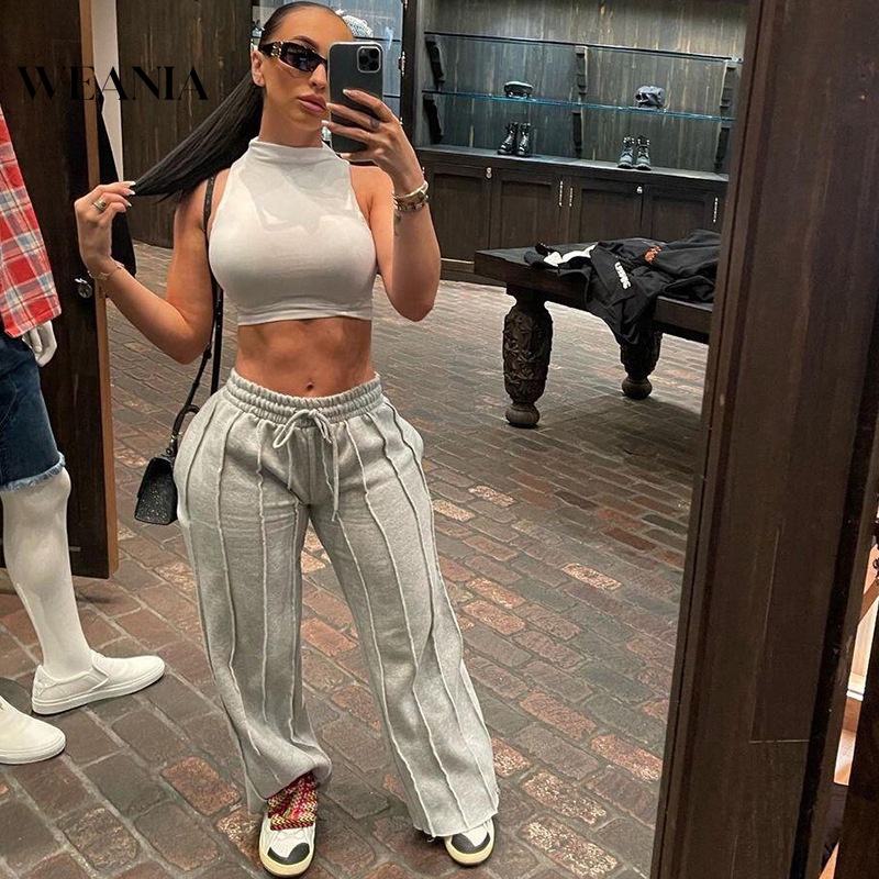 Quần Thể Thao Lưng Cao Dáng Rộng Cột Dây Trẻ Trung Năng Động Dành Cho Nữ