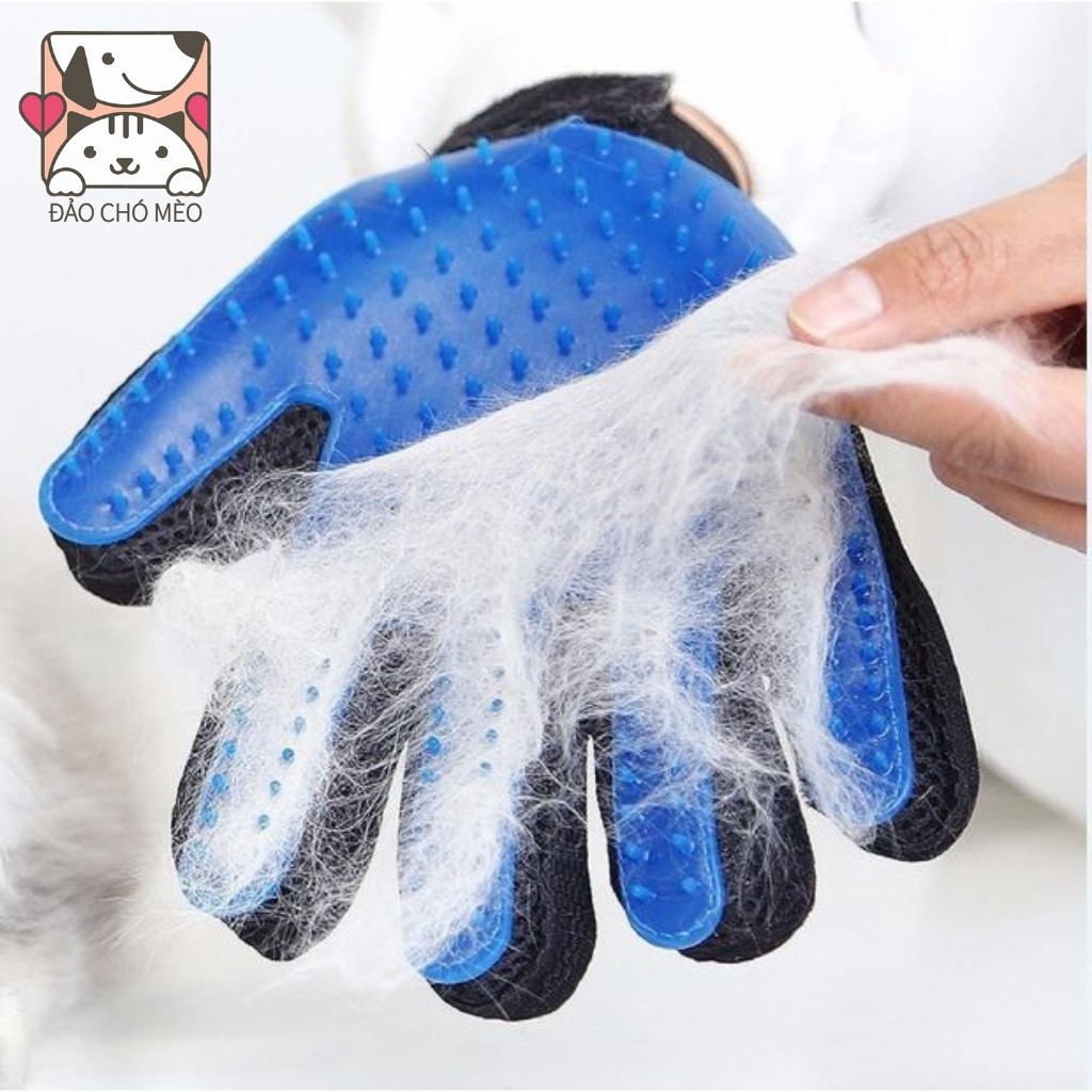 Găng tay chải lông rụng tắm chó mèo True Touch - chải lông tránh rối đánh bông lông massage cho thú cưng cực hiêu quả