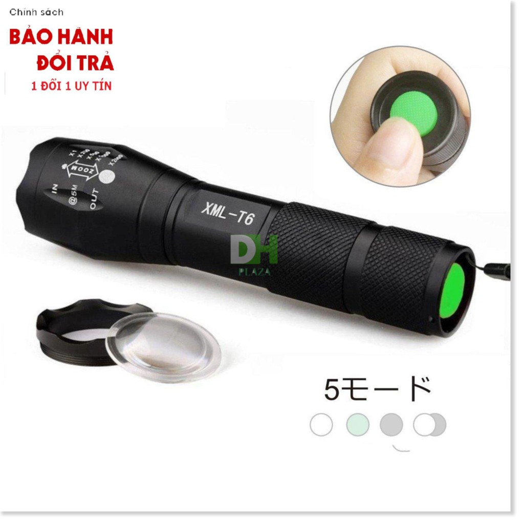 Đèn Pin Siêu Sáng - Đèn Pin chống nước 5 chế độ sáng Cao Cấp XML - T6 Zoom to nhỏ kèm Pin, đèn pin đi đêm đi rừng đa năn