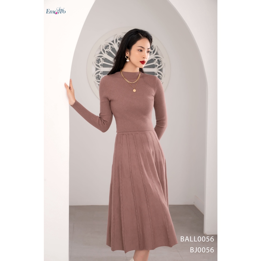 Set len công sở emspo áo cổ cao chân váy xòe BALL0055 BJ0055