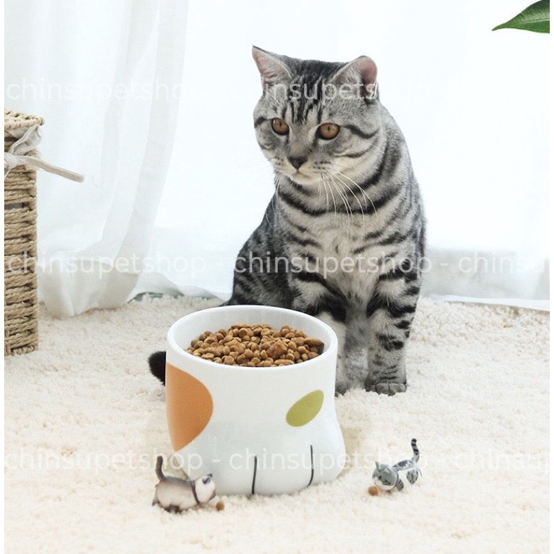 Bát Ăn Chống Gù Dành Cho Chó Mèo hình Chân Mèo Dễ Thương - Bát Ăn Dành Cho Thú Cưng Chất Liệu Gốm Sứ [VIDEO - ẢNH THẬT]