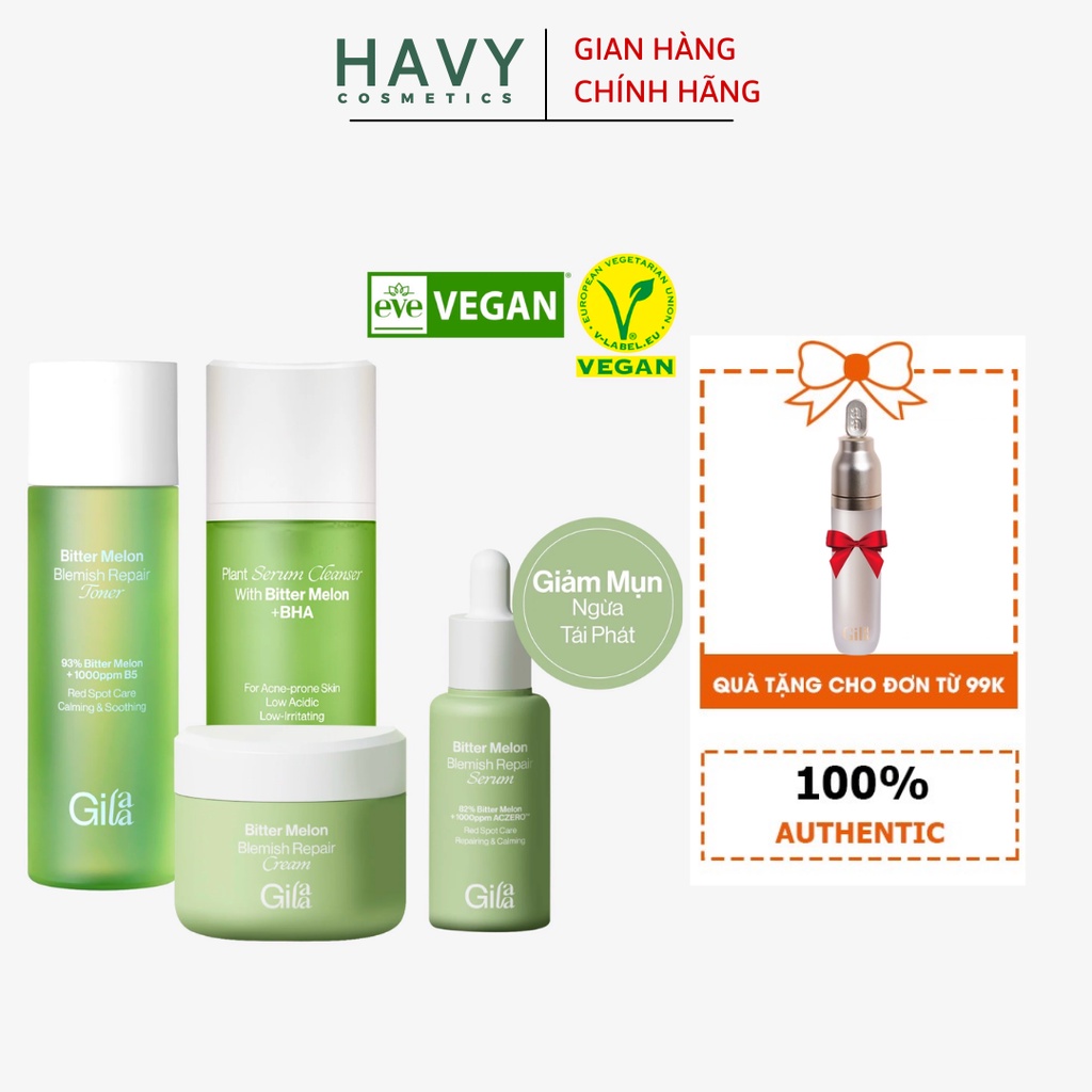 Bộ 4 Sản Phẩm Xoá Mụn Ngừa Tái Phát Gilaa Blemish Repair Chiết Xuất Khổ Qua