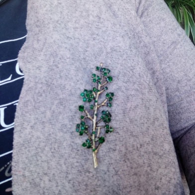 Ghim cài áo hình nhánh cây màu đen đính đá thời trang cho nữ