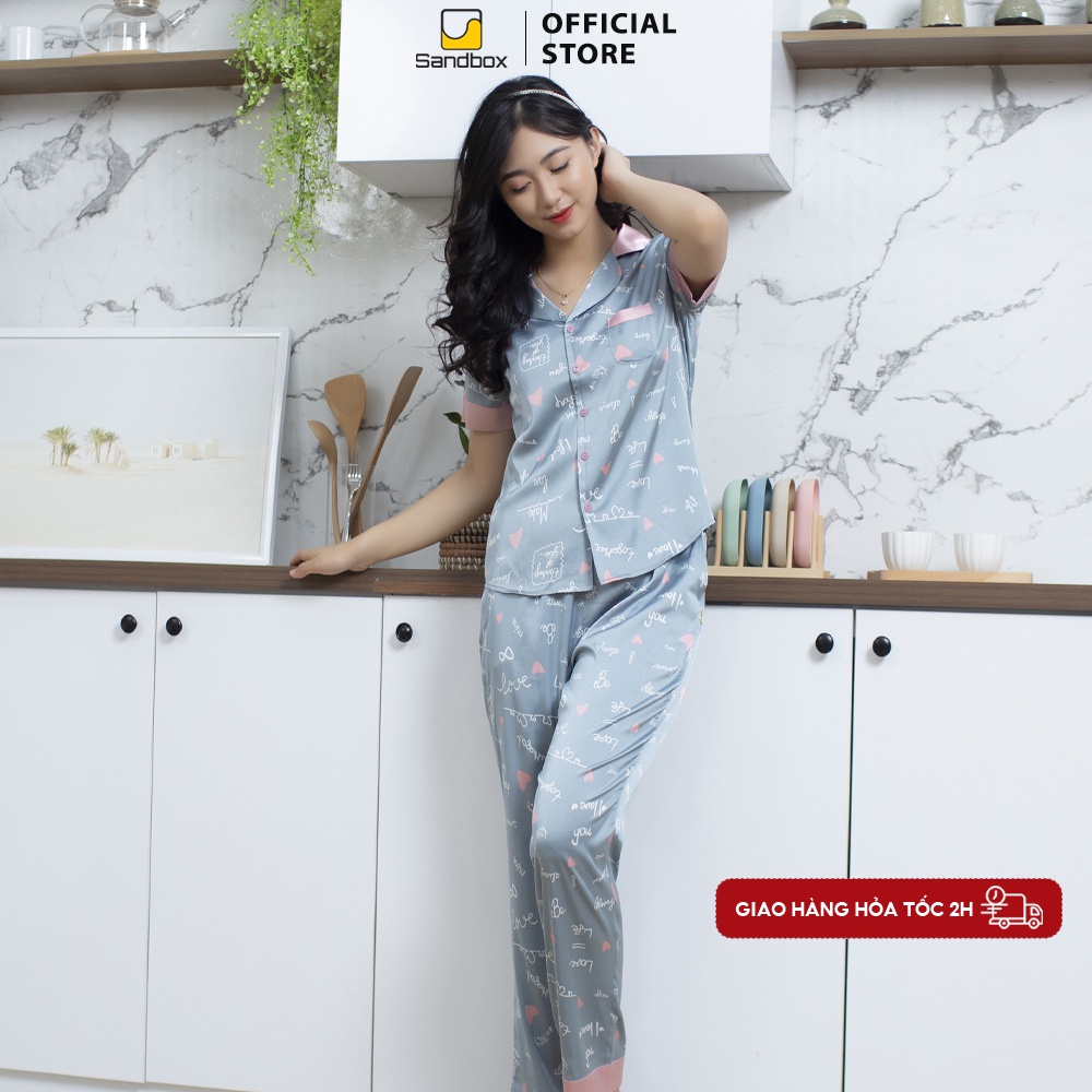 Bộ Pijama SANDBOX Lụa Satin Nhật Cao Cấp Mềm Mịn, Họa Tiết Thiết Kế Hoa Phối Màu