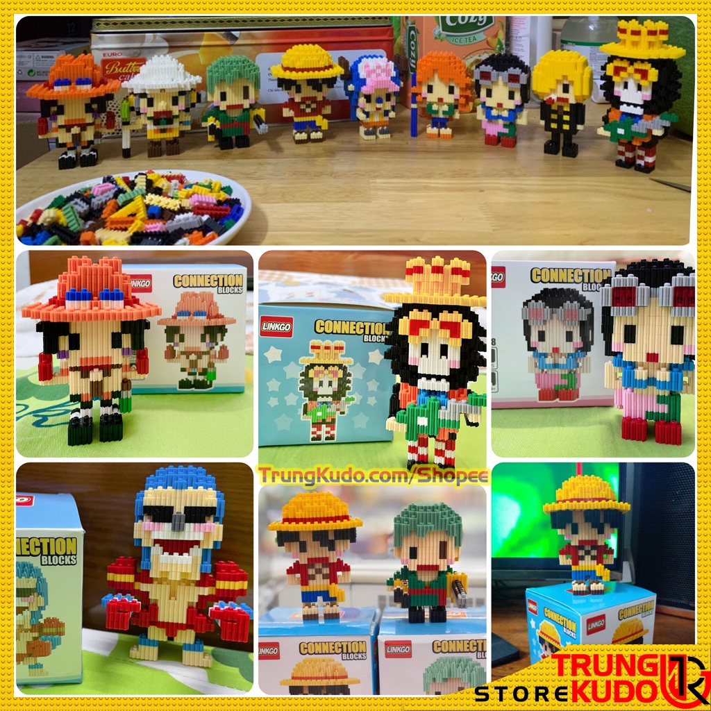 Mô hình One Piece Luffy Zoro Sanji Nami Robin Chopper ACE Usopp dạng đồ chơi xếp hình làm quà tặng, đồ decor