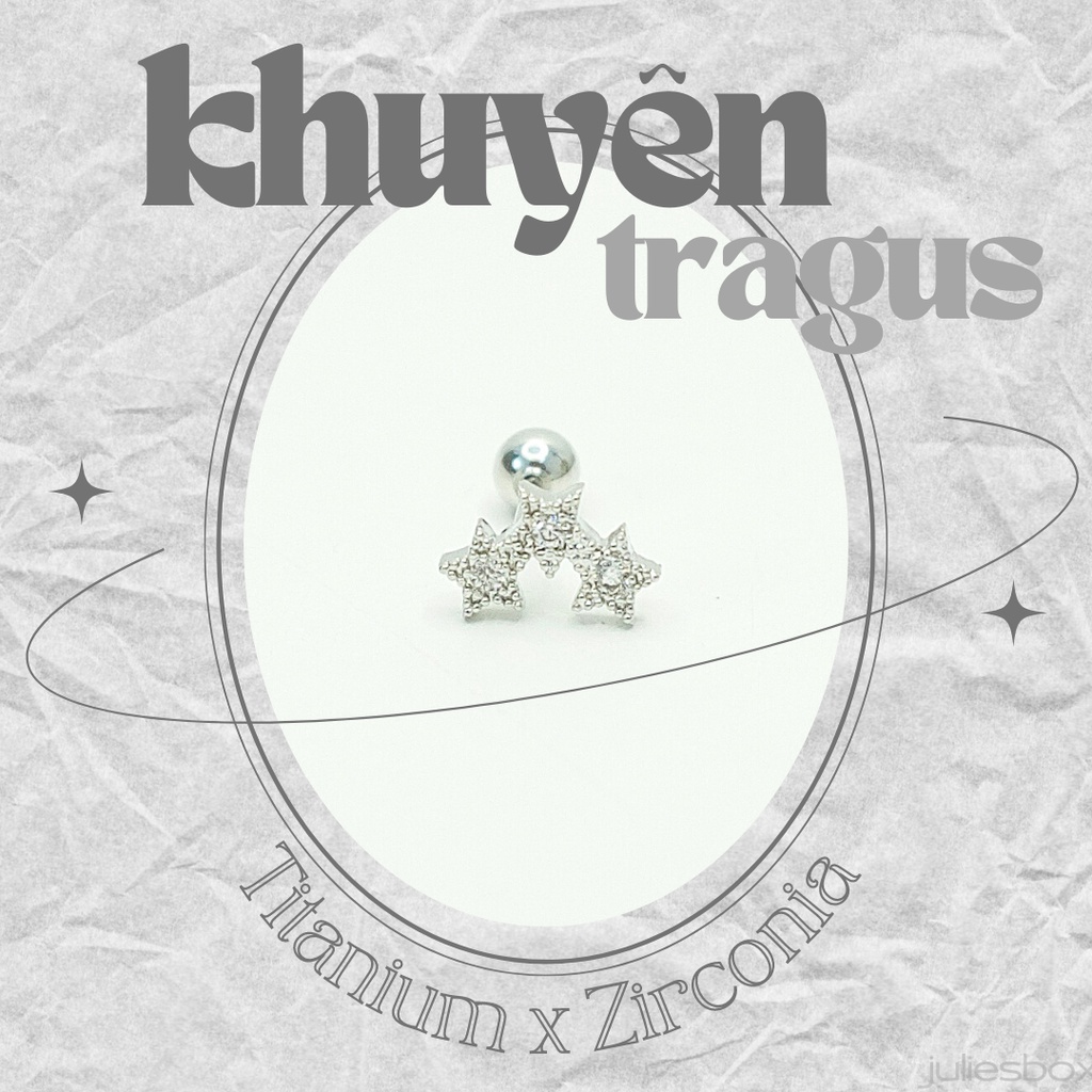 Khuyên Tai Vành Tai 3 Sao Xỏ Unisex Không Ngứa Không Dị Ứng julies box