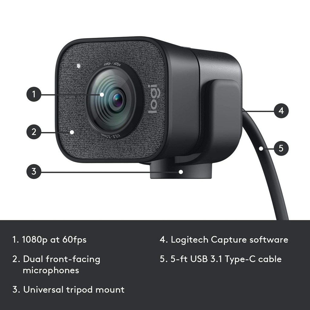 Logitech StreamCam - Webcam Livestream Chuyên Nghiệp, Độ Phân Giải 1080 FullHD/60 Fps
