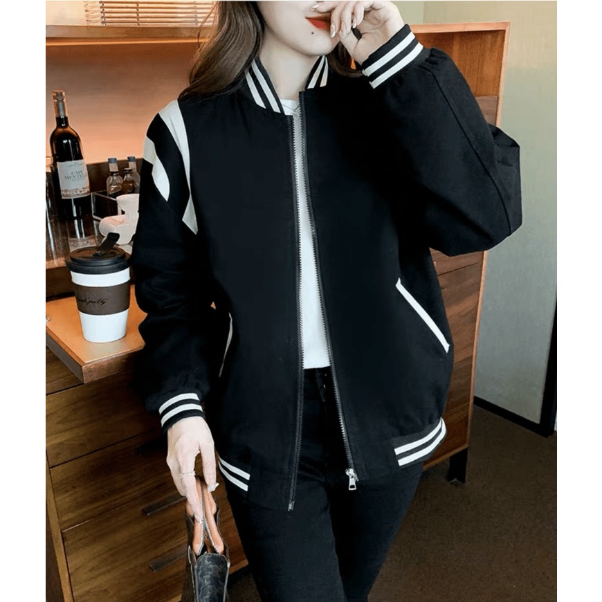 áo khoác bomber nữ phối viền có dây kéo thời trang chống nắng cáo cấp