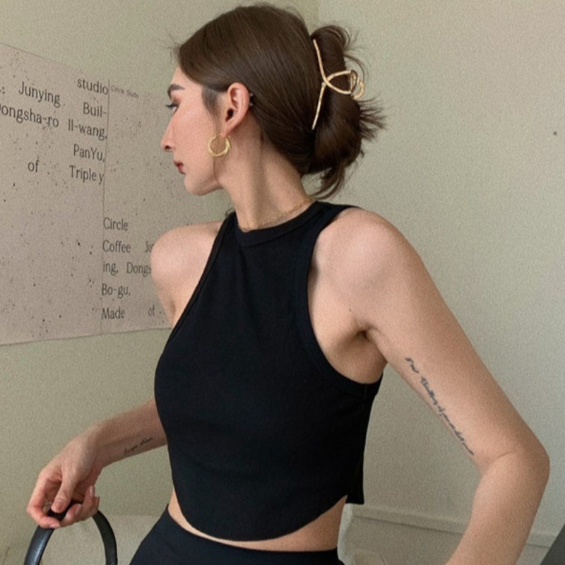 Áo Croptop Hai Dây Mỏng Ôm Dáng Thiết Kế Bất Đối Xứng Quyến Rũ Cho Nữ