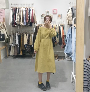 Váy trơn vintage buộc nơ lưng