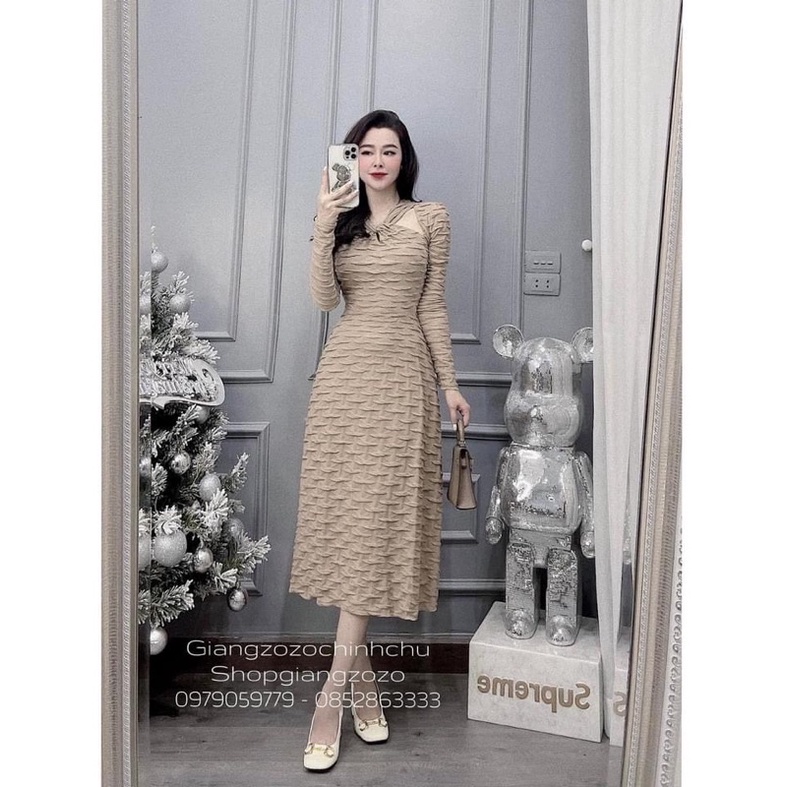 Váy xốp cổ chéo chanh sả dự tiệc đám cưới  hang 2 lop siêu đẹp