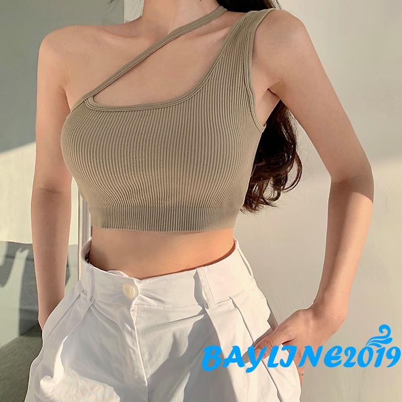 Áo Ba Lỗ Mỏng Hở Một Bên Vai Màu Trơn Gợi Cảm Cho Nữ YR