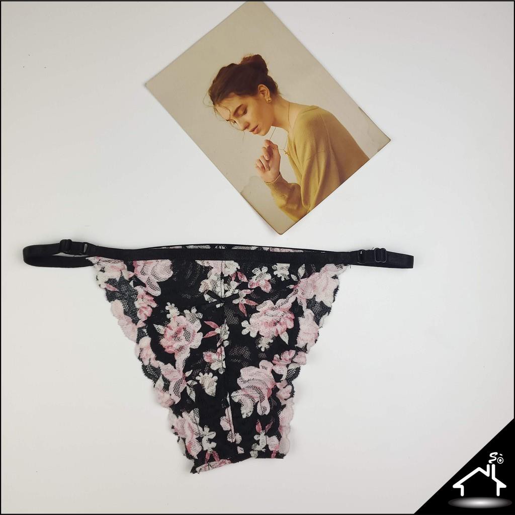 Bộ đồ lót sexy by Nhà Sò ren đen in hoa quần Y/Beo/Dây NS022 | BigBuy360 - bigbuy360.vn