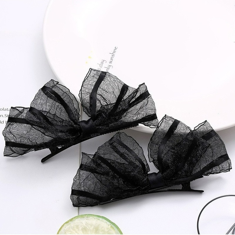 Kẹp Tóc Hình Bướm Ren Màu Đen Thời Trang Cho Nữ