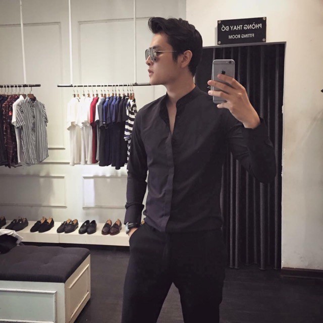 [SALE CỰC SỐC] Sơ mi cổ tàu màu đen hàng cao cấp