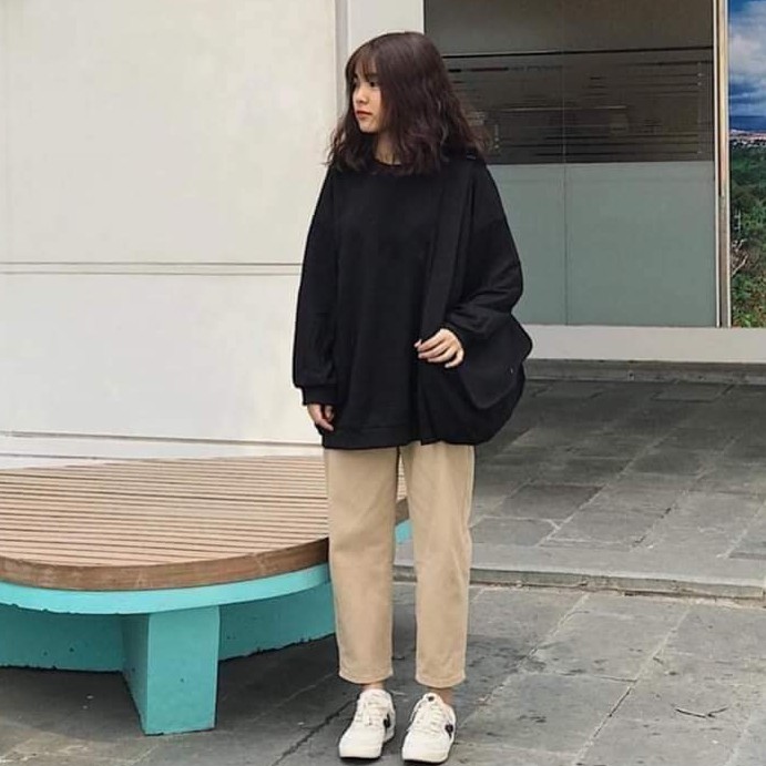 Áo Sweater Cặp Nỉ Trơn Nam Nữ Phôm Rộng