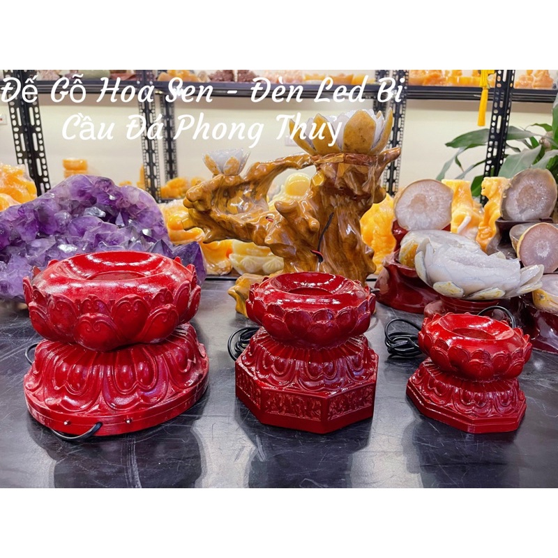Đế Gỗ Đèn Led - Hoa Sen Bi Cầu Phong Thuỷ