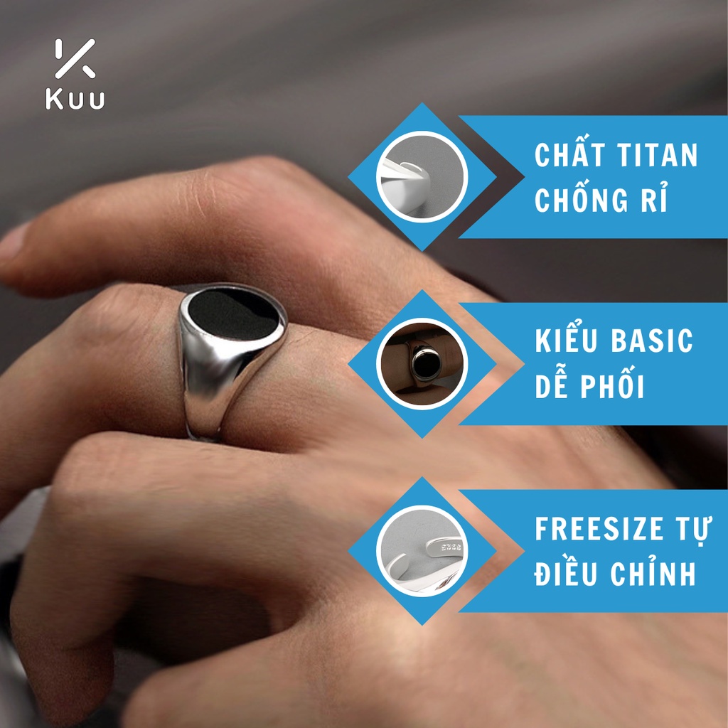 Nhẫn nam nữ tròn unisex Kuu Clothes màu bạc thời trang chất Titan đẹp đơn giản không gỉ - Nhẫn Black Oval