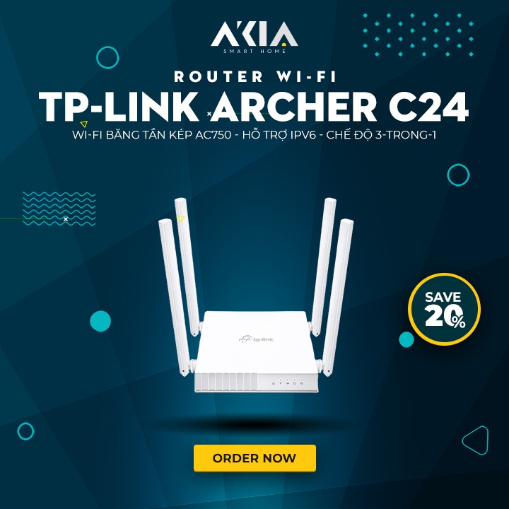Router Wifi Băng Tần Kép AC750 TP-Link Archer C24 - Hàng Chính Hãng