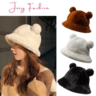  Mũ Bucket Lông Mịn Tai Gấu Tròn Hot Trend Jussy Official Kiểu Mũ Len Rộng Vành Phong Cách Hàn Quốc 