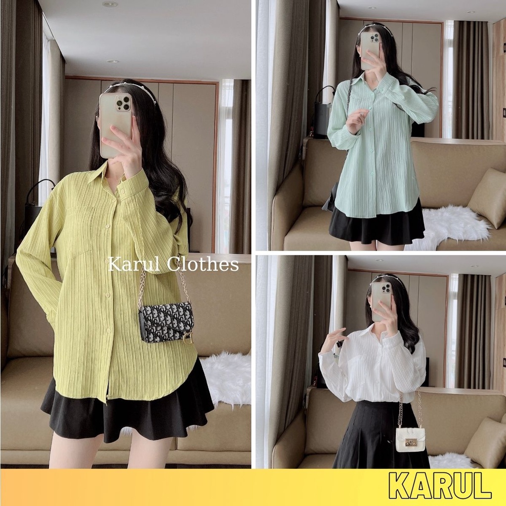 Áo sơ mi Hàn Quốc dài tay vân xọc 3 màu Ulzzang - Ảnh thật 100%