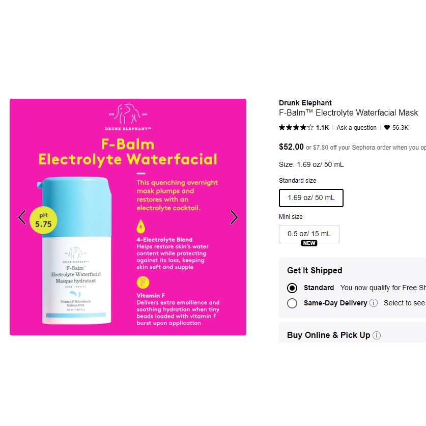 Mặt nạ ngủ cấp ẩm sâu Drunk Elephant F-Balm Electrolyte Waterfacial