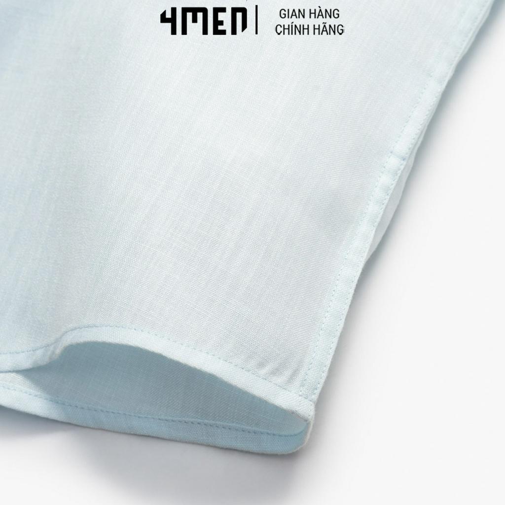 Áo Sơ Mi Nam Linen Cổ Trụ Form Regular 4MEN SM132 suông, đứng form, vải mềm mại, thấm mồ hôi, thoáng mát, thanh lịch