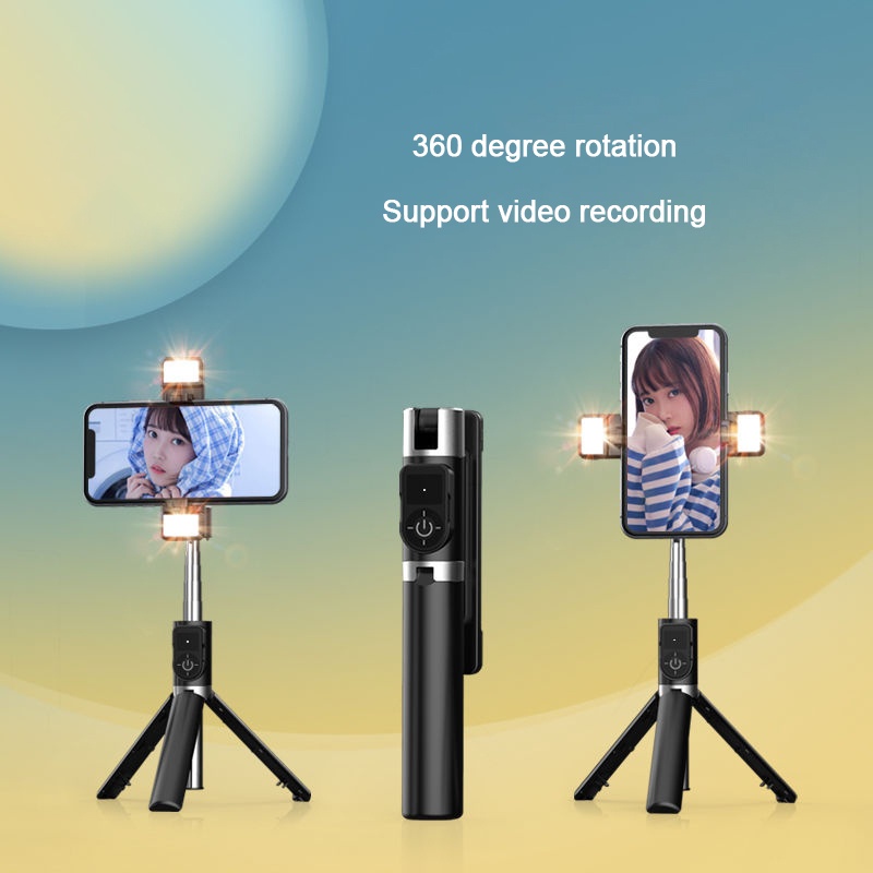 1 Meter High 3 Light Colors Protable 360 Degrees Rotation Selfie Stick With Bluetooth Wireless Remote Control And Detachable Removeable Rechargeable Fill Light For Travel