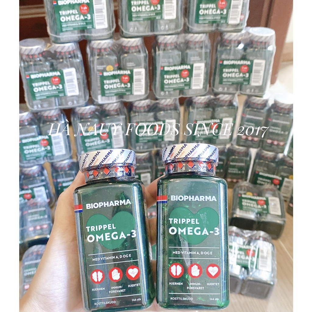 COMBO 2 hộp Dầu cá Omega 3 và Vitamin A,D,E BIOPHARMA Trippel nội địa Na Uy - hộp 144 viên