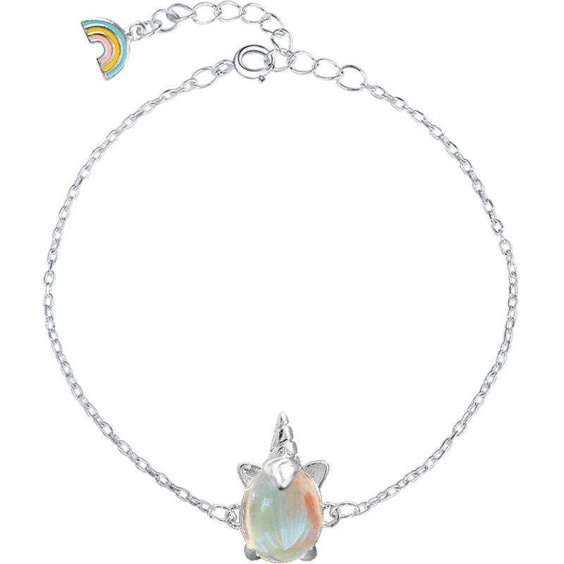 Vòng tay mặt hình kỳ lân đính đá màu cầu vồng dễ thương dành cho nữ | BigBuy360 - bigbuy360.vn