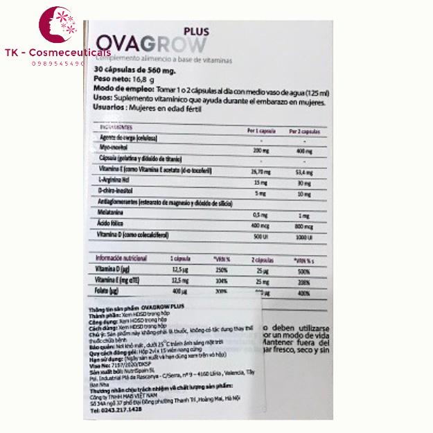 Viên Uống OVA GROW / OVAGROW PLUS Giúp Bổ Trứng, Tăng Khả Năng Thụ Thai - Hộp 30 viên