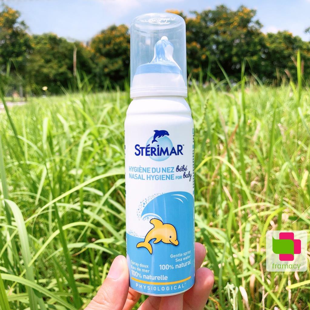 Xịt muối mũi cá heo vàng và cam Sterimar, Pháp  giúp vệ sinh và giảm chảy mũi cho trẻ 0 - 3 tuổi