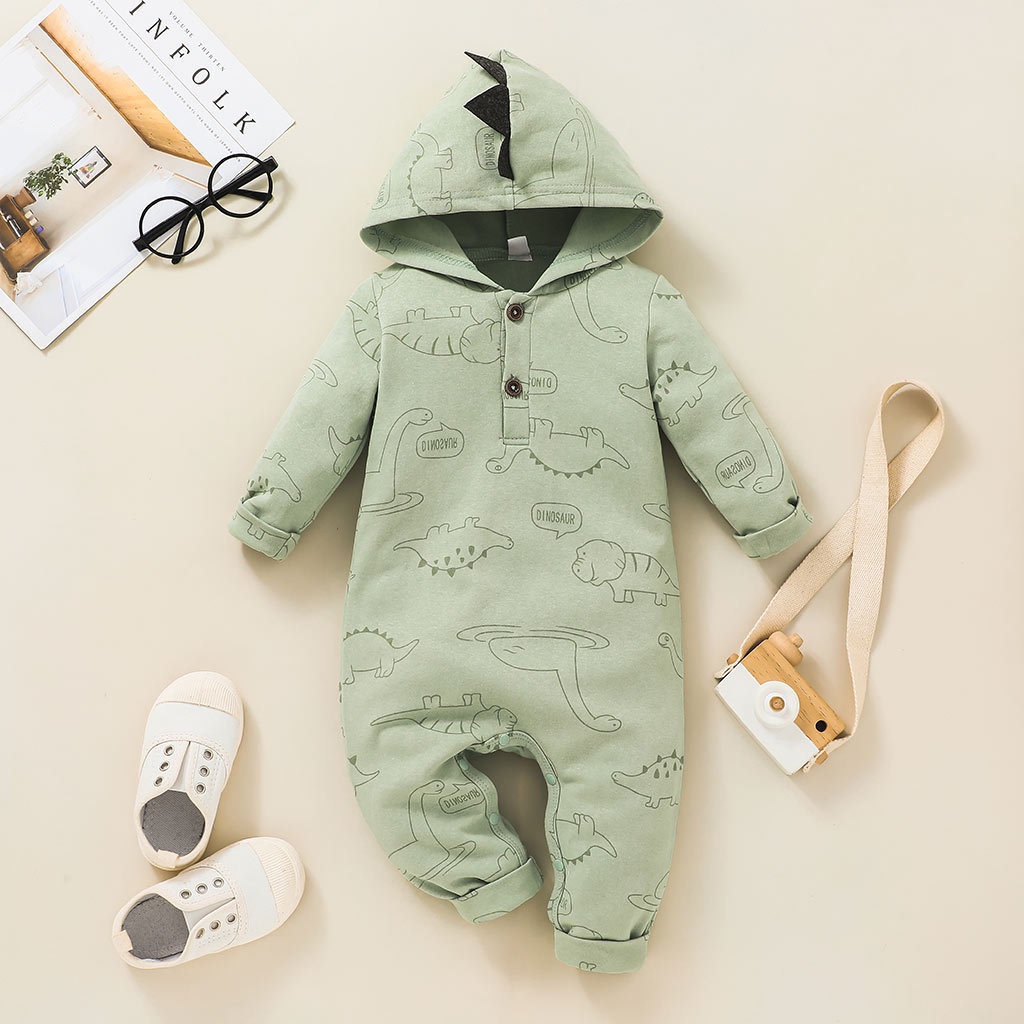 Body Tay Dài In Hình Khủng Long Hoạt Hình Cho Bé Trai Sơ Sinh 0-24 Tháng,Bodysuit Liền Thân Áo Liền Quần Cho Bé trẻ em