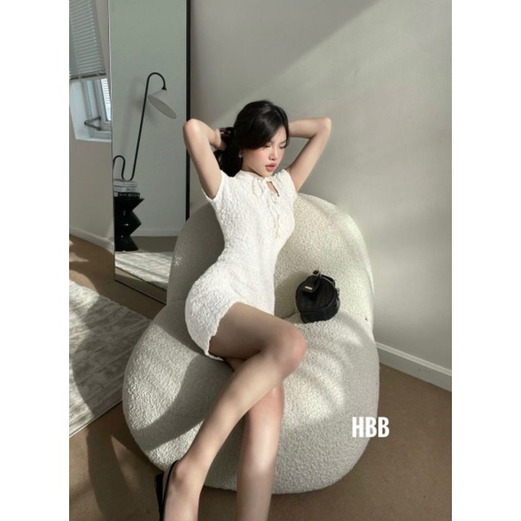 Váy xốp cổ tàu Đầm ôm siêu tôn dáng