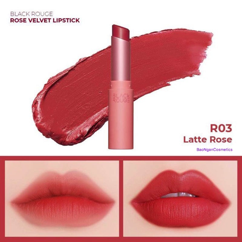 [Thanh lý xả kho] Son thỏi R03 Black Rouge Rose Velvet - Latte Rose: Cam đào